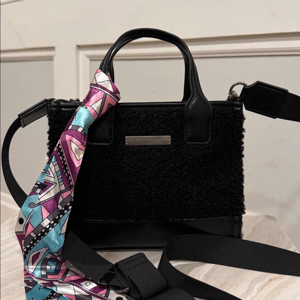 Kurt Geiger Bag Faux Shearling Surrey Black Mini Tote Crossbody - Picture 4 of 17